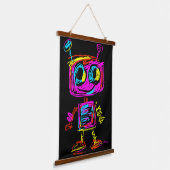 Neon Pop Art Robot: speels en futuristisch Hangend Wandkleed (Gebogen)