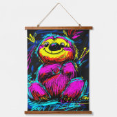 Neon Pop Art Sloth: Leuk en levendig kunstwerk Hangend Wandkleed (Voorkant)