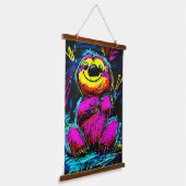 Neon Pop Art Sloth: Leuk en levendig kunstwerk Hangend Wandkleed (Gebogen)