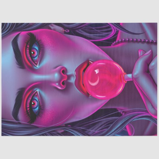 Neon Pop Art Woman Decoupage Paper | Pink Lollipop Tissuepapier (Voorkant)