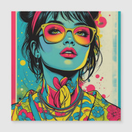 Neon Pop Diva Portrait – Bold & Vibrant Retro Art