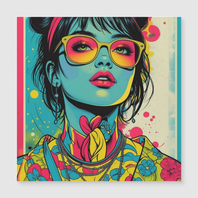 Neon Pop Diva Portrait – Bold & Vibrant Retro Art (Voorkant)
