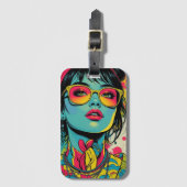Neon Pop Diva Portrait – Bold & Vibrant Retro Art Bagagelabel (Voorkant (verticaal))