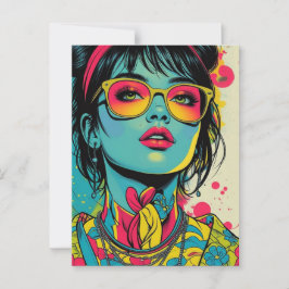 Neon Pop Diva Portrait – Bold & Vibrant Retro Art Briefkaart