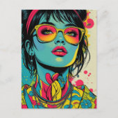 Neon Pop Diva Portrait – Bold & Vibrant Retro Art Briefkaart (Voorkant)