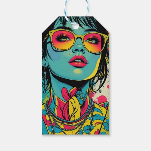 Neon Pop Diva Portrait – Bold & Vibrant Retro Art Cadeaulabel (Voorkant)
