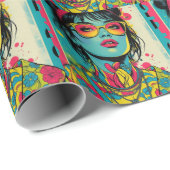 Neon Pop Diva Portrait – Bold & Vibrant Retro Art Cadeaupapier (Rol Hoek)