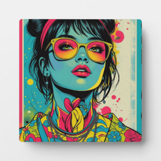 Neon Pop Diva Portrait – Bold & Vibrant Retro Art Fotoplaat