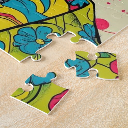 Neon Pop Diva Portrait – Bold & Vibrant Retro Art Legpuzzel (Zijkant)