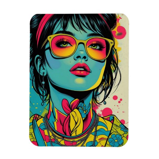 Neon Pop Diva Portrait – Bold & Vibrant Retro Art Magneet (Verticaal)