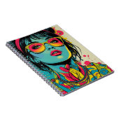 Neon Pop Diva Portrait – Bold & Vibrant Retro Art Notitieboek (Rechterzijde)