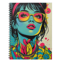 Neon Pop Diva Portrait – Bold & Vibrant Retro Art Notitieboek