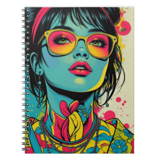 Neon Pop Diva Portrait – Bold & Vibrant Retro Art Notitieboek