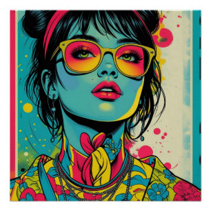 Neon Pop Diva Portrait – Bold & Vibrant Retro Art Perfect Poster