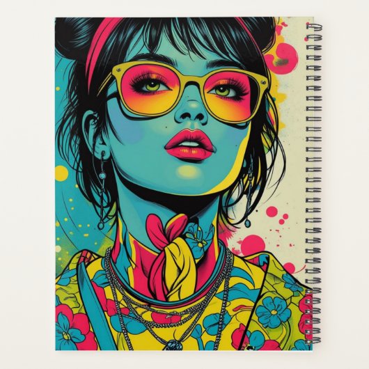 Neon Pop Diva Portrait – Bold & Vibrant Retro Art Planner (Achterkant)