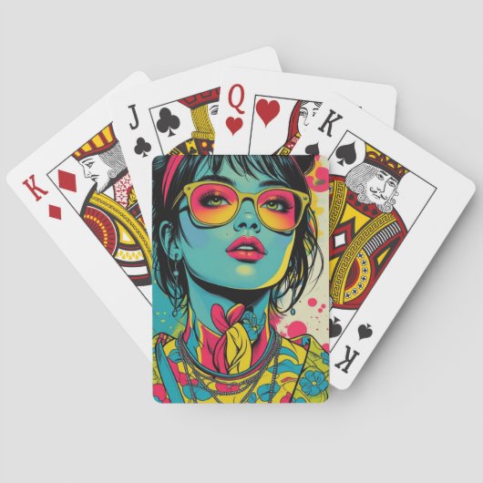 Neon Pop Diva Portrait – Bold & Vibrant Retro Art Pokerkaarten (Achterkant)