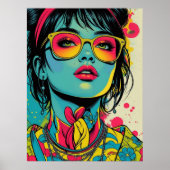 Neon Pop Diva Portrait – Bold & Vibrant Retro Art Poster (Voorkant)