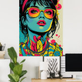 Neon Pop Diva Portrait – Bold & Vibrant Retro Art Poster (Thuiskantoor)