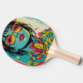 Neon Pop Diva Portrait – Bold & Vibrant Retro Art Tafeltennisbatje (Zijkant)