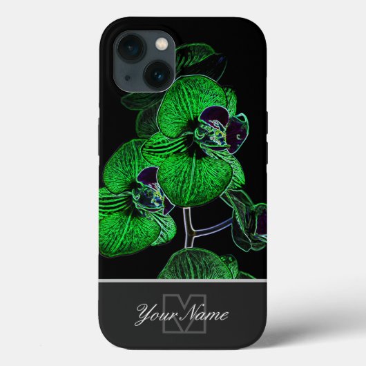 Neon-Pop-Kunst groene orchidee bloesem met Monogra Case-Mate iPhone Case (Achterkant)