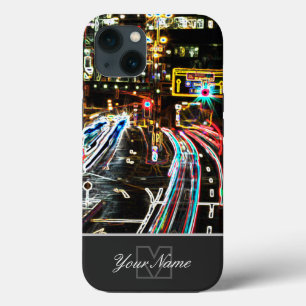 Neon-Pop-Kunst stadsstraten 's nachts met Monogram Case-Mate iPhone Case