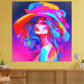 Neon Pop kunstportret Canvas Afdruk (Insitu (Woonkamer))