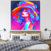 Neon Pop kunstportret Canvas Afdruk (Insitu (Slaapkamer))