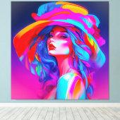 Neon Pop kunstportret Canvas Afdruk (Insitu (Houten vloer))