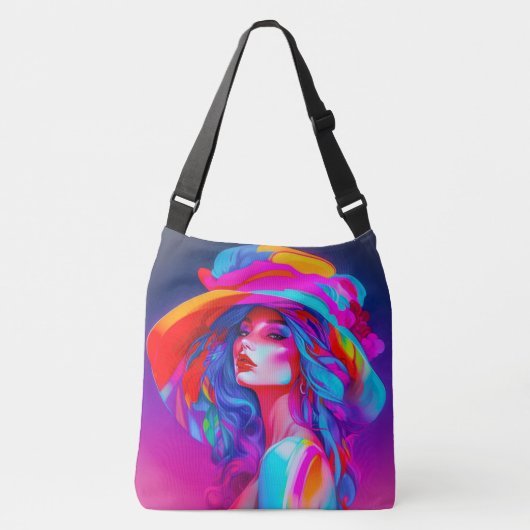 Neon Pop kunstportret Crossbody Tas (Voorkant)