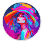 Neon Pop kunstportret Keramische Knop (Voorkant)