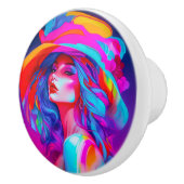 Neon Pop kunstportret Keramische Knop (Rechts)