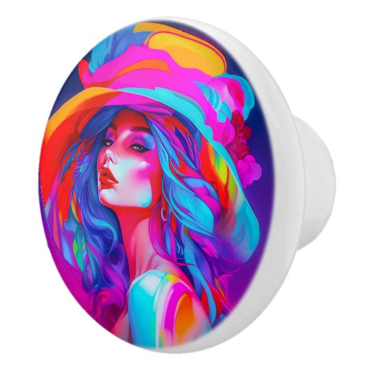 Neon Pop kunstportret Keramische Knop (Rechts)