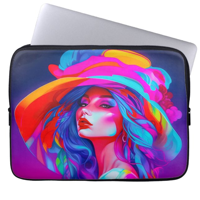 Neon Pop kunstportret Laptop Sleeve (Voorkant)