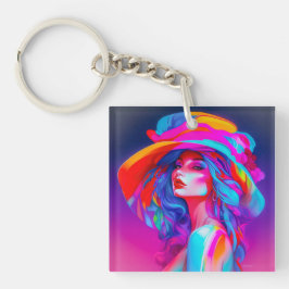 Neon Pop kunstportret Sleutelhanger