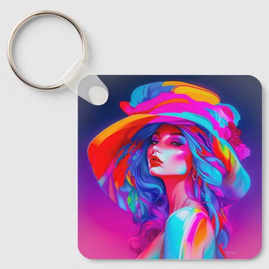 Neon Pop kunstportret Sleutelhanger (Voorkant)