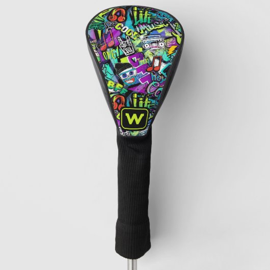 Neon Popmuziek Graffiti Straatkunst Monogramme Golfheadcover (Voorkant)