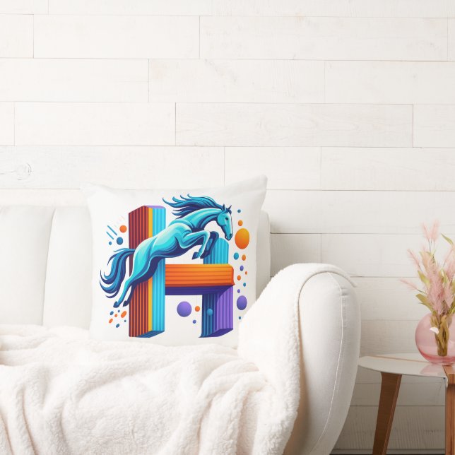 Neon Power Horse Jump Over H Letter Kussen (Bank)