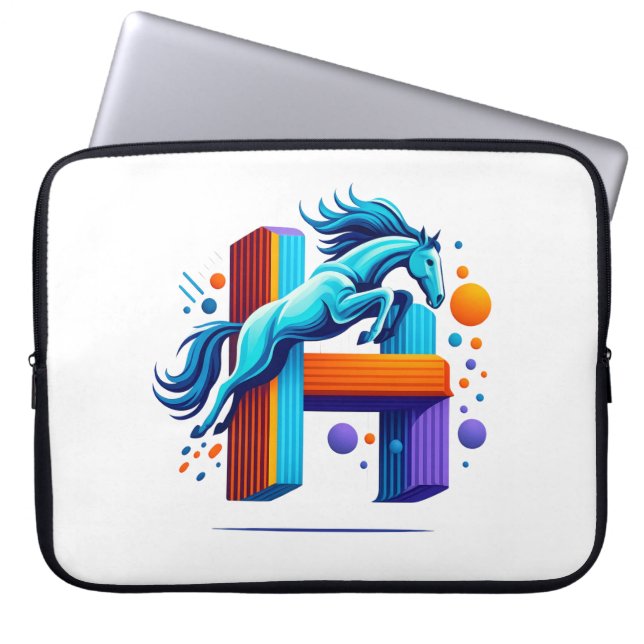 Neon Power Horse Jump Over H Letter Laptop Sleeve (Voorkant)