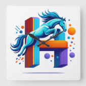 Neon Power Horse Jump Over H Letter Vierkante Klok (Voorkant)