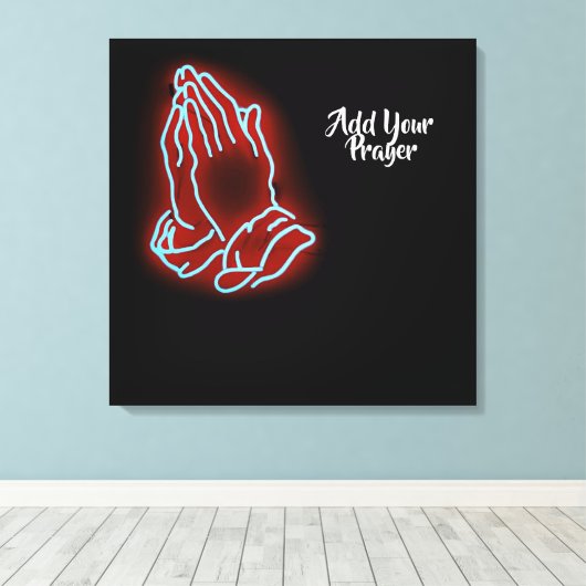 Neon Praying Hands personaliseren of aanpassen Canvas Afdruk (Insitu (Houten vloer))