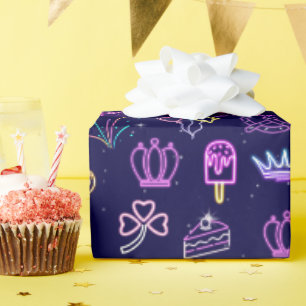 Neon Prinses Verjaardags Inpakpapier
