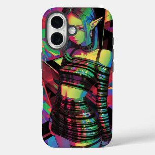 Neon Prism Elf - Glitter Stripes, Cyber Disco Glow iPhone 16 Hoesje