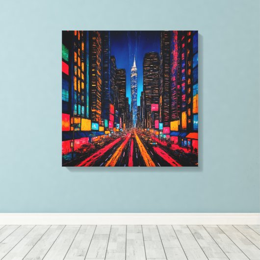 Neon Prism Metropolis Canvas Afdruk (Insitu (Houten vloer))