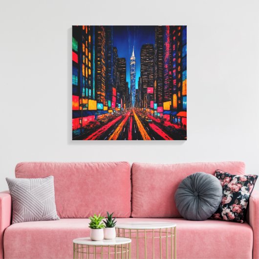 Neon Prism Metropolis Canvas Afdruk (Insitu (Woonkamer))