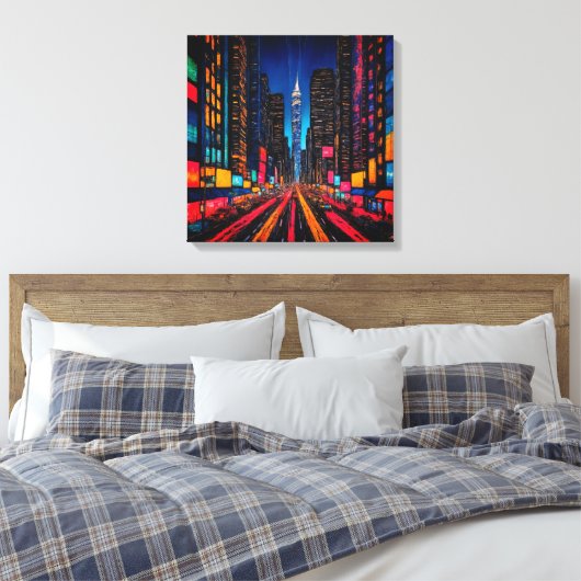 Neon Prism Metropolis Canvas Afdruk (Insitu (Slaapkamer))