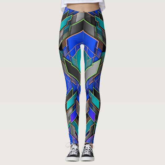 Neon Prisma Geometrisch Abstract Patroon Leggings (Voorkant)