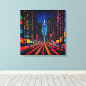 Neon Prisma Metropol Canvas Afdruk (Insitu (Houten vloer))