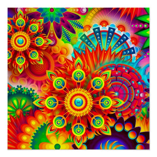 Neon Psychedelic Abstract Cool Cute Fractal Poster (Voorkant)