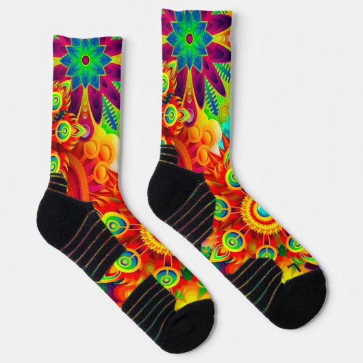 Neon Psychedelic Abstract Cool Cute Fractal Sokken (Rechts)