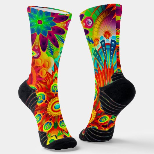 Neon Psychedelic Abstract Cool Cute Fractal Sokken (Gebogen)